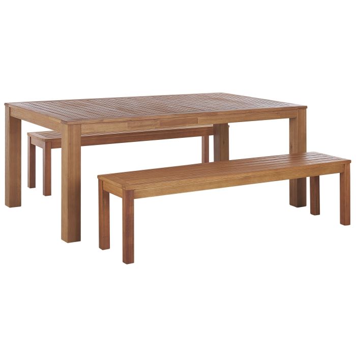 6 Seater Eucalyptus Garden Dining Set Table and Benches Natural MONSANO
