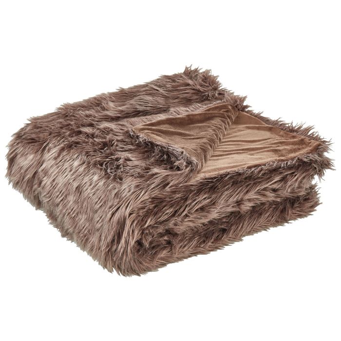 Faux Fur Bedspread 200 x 220 cm Brown DELICE