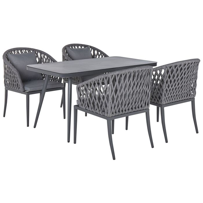 4 Seater Metal Garden Dining Set Grey LIPARI