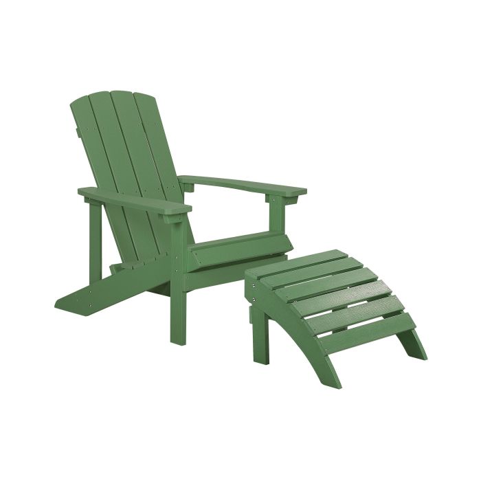 Garden Chair with Footstool Green ADIRONDACK