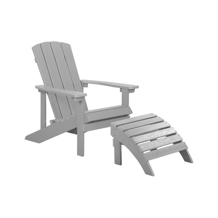 Garden Chair with Footstool Light Grey ADIRONDACK