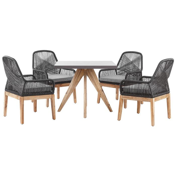 4 Seater Concrete Garden Dining Set Square Table with Chairs Black OLBIA