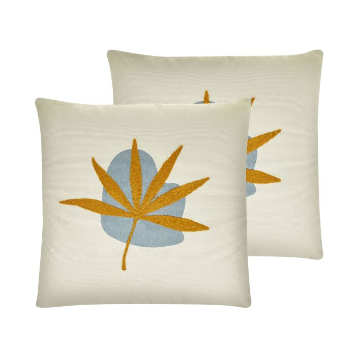 Set of 2 Embroidered Cushions Leaf Motif 45x45cm Orange