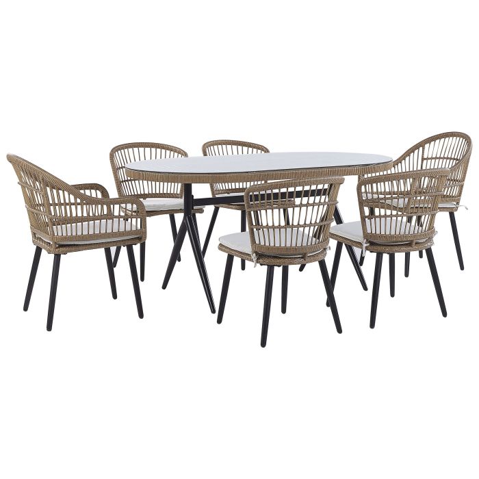6 Seater PE Rattan Garden Dining Set Beige ALIANO II