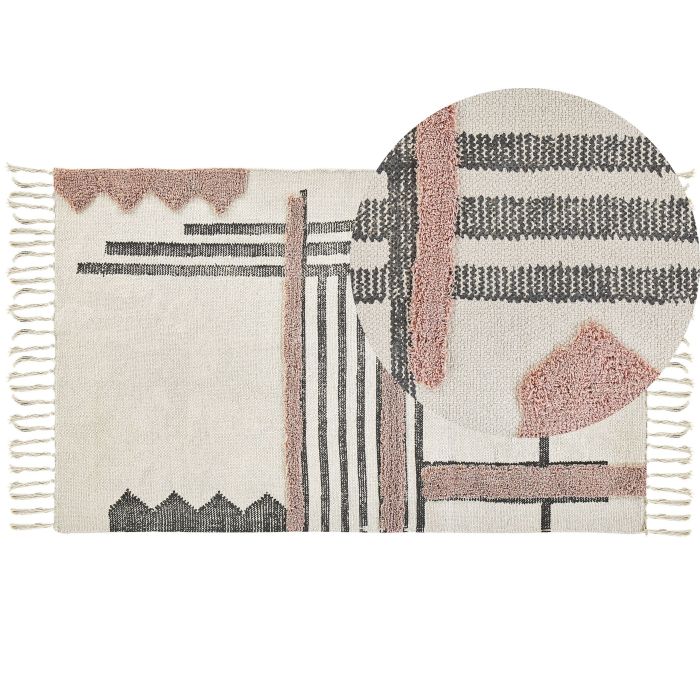 Rectangular Cotton Area Rug 80x150cm Beige and Black