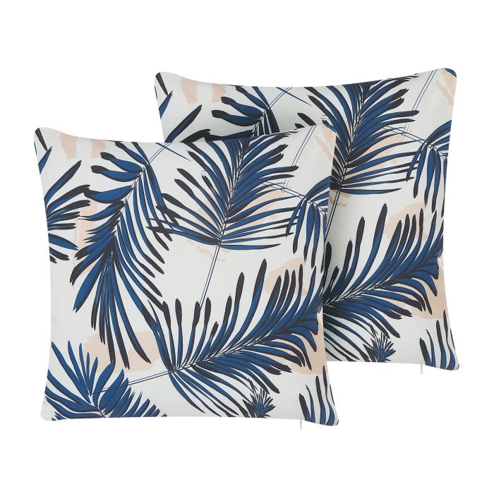 Set of 2 Outdoor Cushions Leaf Motif 45 x 45 cm Blue ELATI