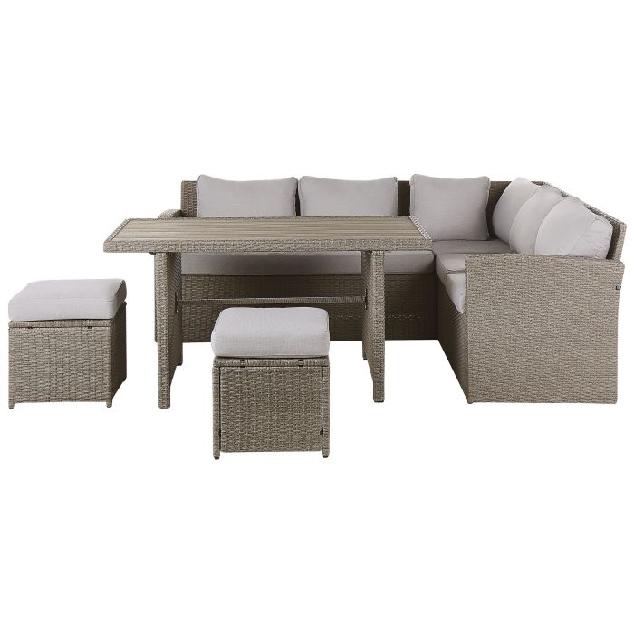 5 Seater PE Rattan Garden Corner Sofa Set Taupe and Grey BARDI