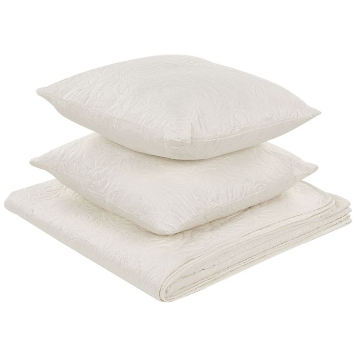 Embossed Bedspread and Cushions Set 160 x 220 cm Cream RUDKHAN