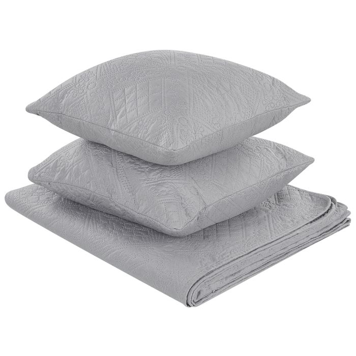 Embossed Bedspread and Cushions Set 140 x 210 cm Grey ALAMUT