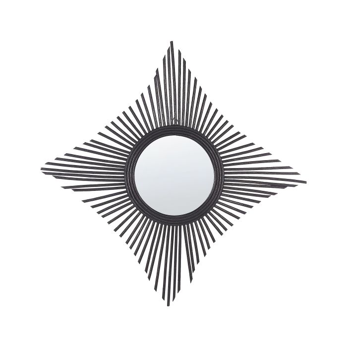 Rattan Wall Mirror 60x60cm Black