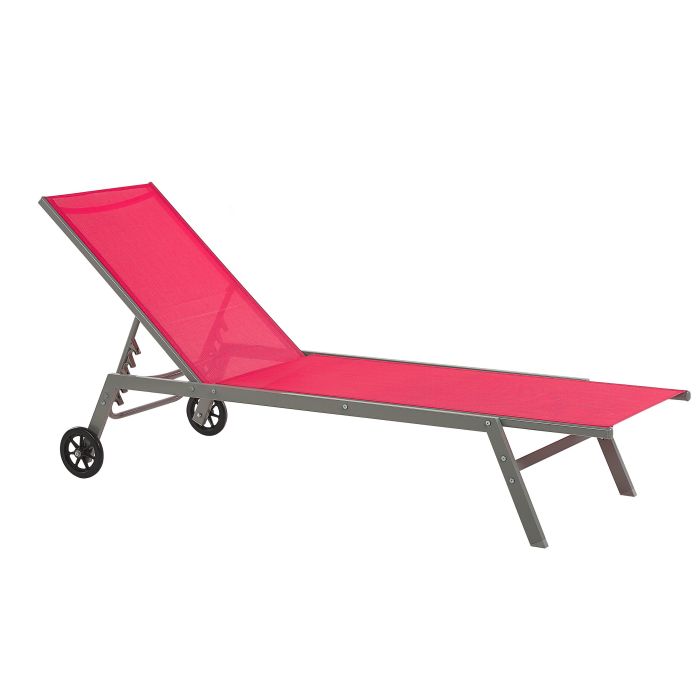 Steel Garden Sun Lounger with Wheels Red LEVANZO