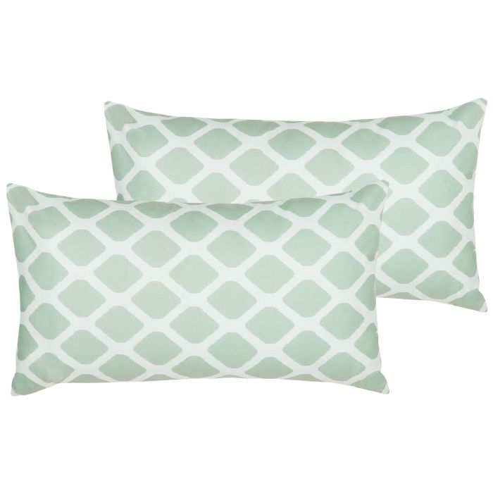 Set of 2 Outdoor Cushions Diamond Pattern 40 x 70 cm Mint Green and White KALAMOS