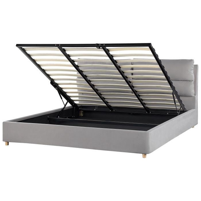 Velvet EU Super King Size Ottoman Bed Light Grey BATILLY