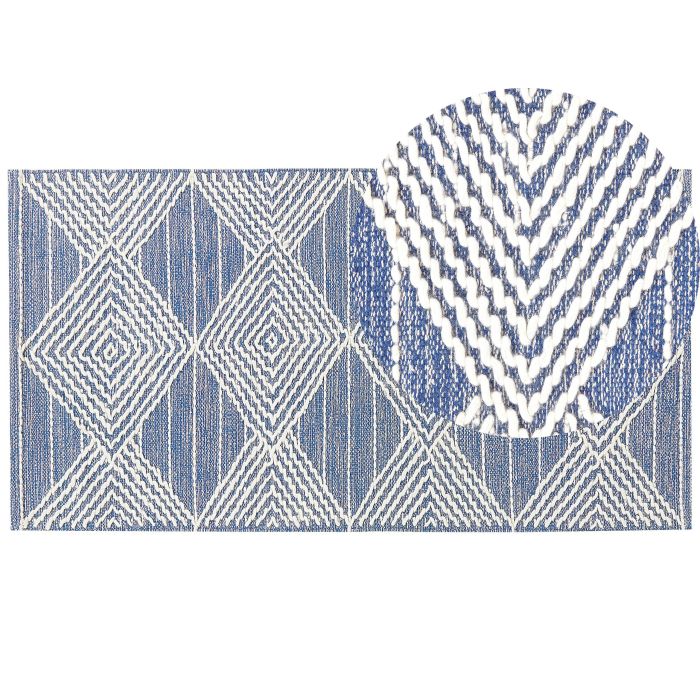Wool Area Rug 80x150cm Light Beige and Blue