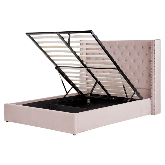 Velvet EU King Size Ottoman Bed Pink LUBBON