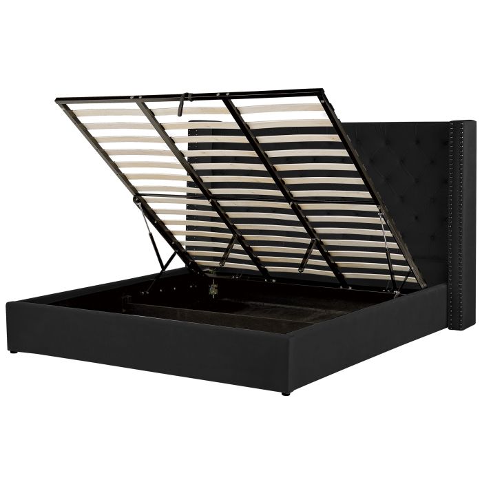Velvet EU Super King Size Ottoman Bed Black LUBBON