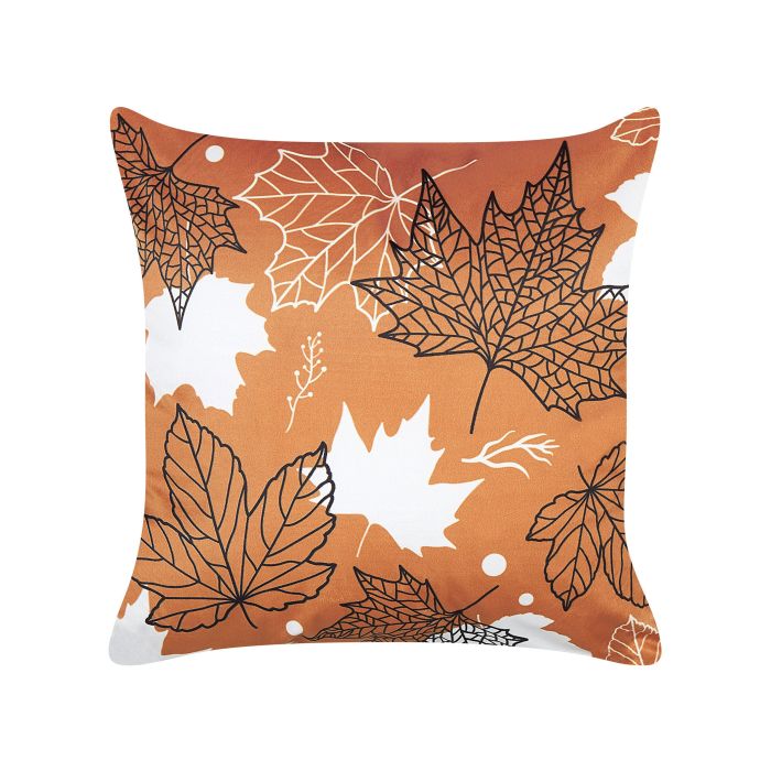 Velvet Cushion Leaf Pattern 45x45cm Orange