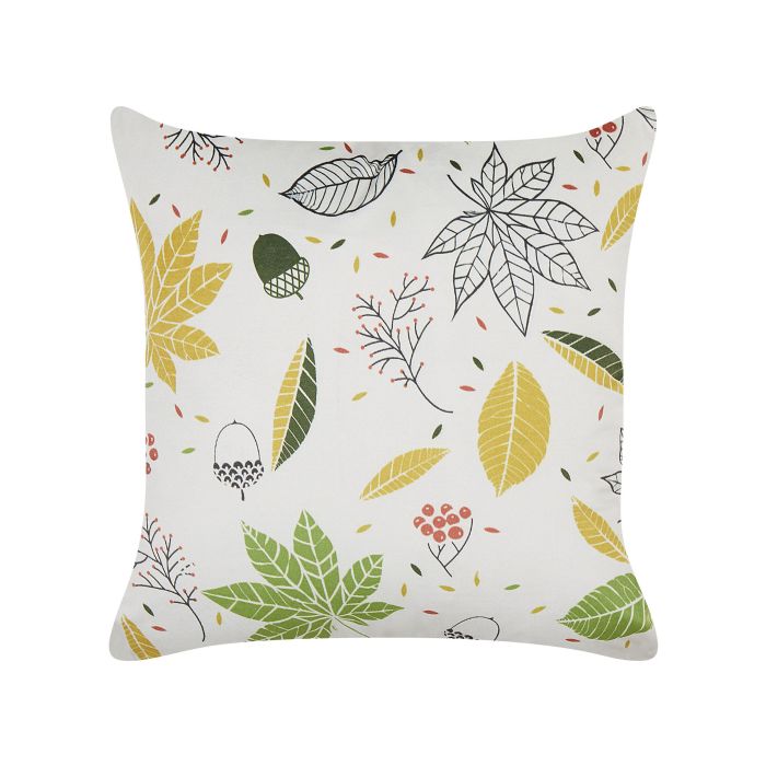 Velvet Cushion Leaf Pattern 45x45cm Off - White