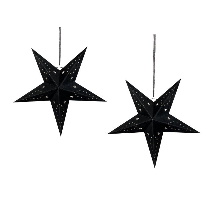 Set of 2 LED Hanging Velvet Paper Stars 45 cm Black MOTTI