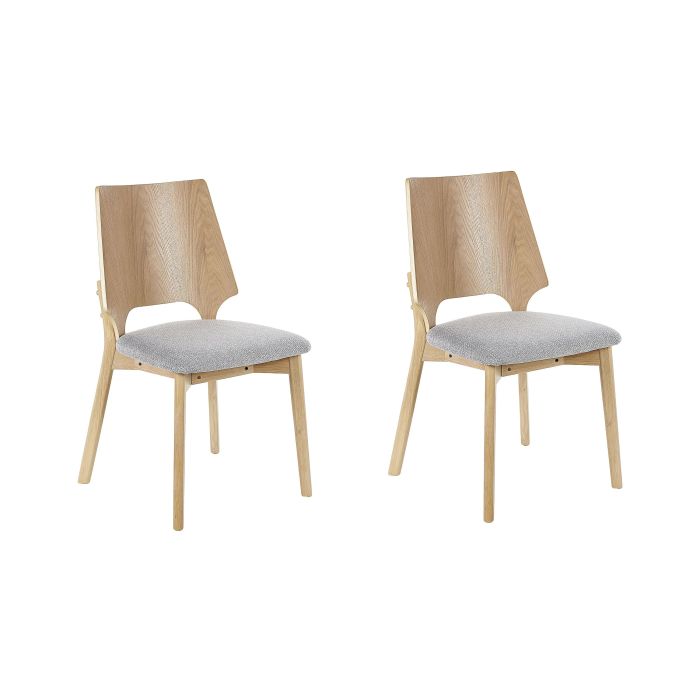 Set of 2 Dining Chairs Light Wood and Grey ABEE