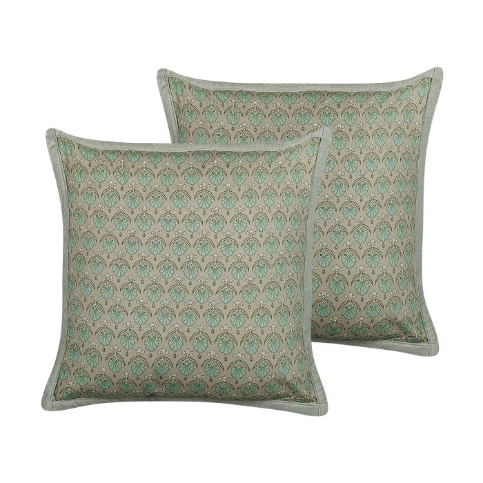 Set of 2 Cotton Cushions Leaf Pattern 45x45cm Green