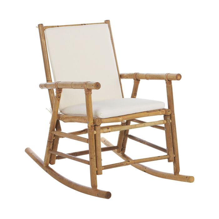Bamboo Rocking Chair Light Wood and Off-White FRIGOLE