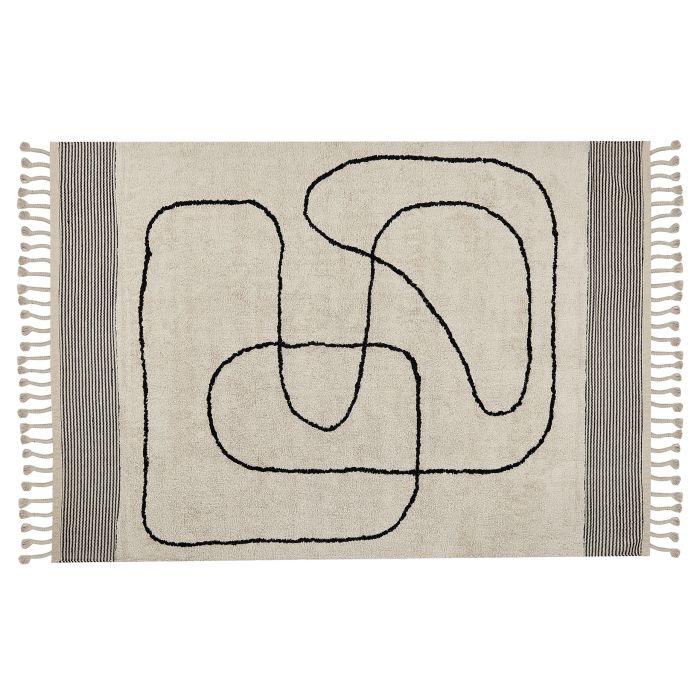 Cotton Area Rug 140x200cm Beige and Black