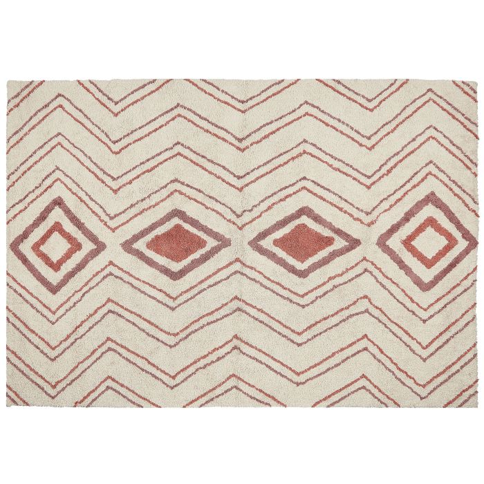 Cotton Area Rug 160x230cm Beige and Pink
