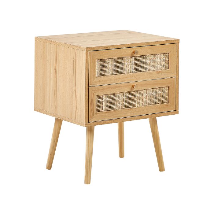 Bedside Table - BARNET 2 Drawer Nightstand Light Wood and Gold 48cm