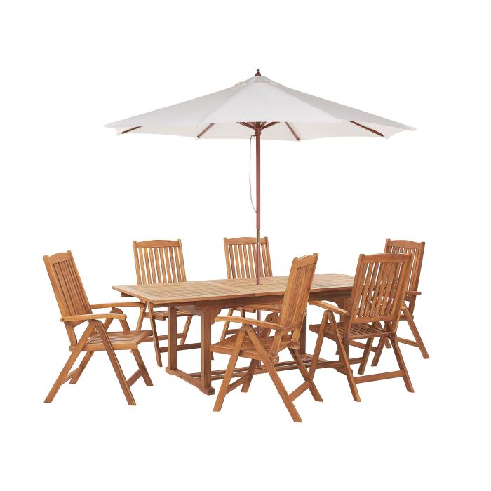 6 Seater Acacia Wood Garden Dining Set JAVA with Parasol (12 Options)