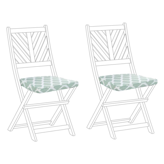 Set of 2 Outdoor Seat Pad Cushions Diamond Pattern Green and White TERNI