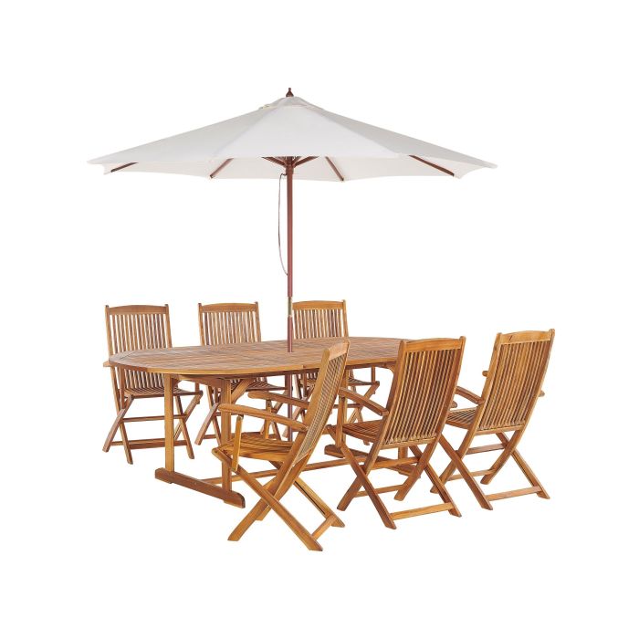 6 Seater Acacia Wood Garden Dining Set MAUI with Parasol (12 Options)