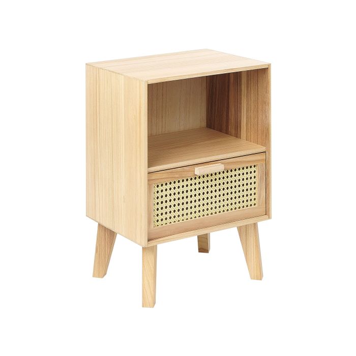 Bedside Table - BARNET 1 Drawer Nightstand Light Wood 40cm