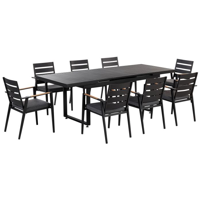 8 Seater Aluminium Garden Dining Set with Grey Cushions Black VALCANETTO/TAVIANO