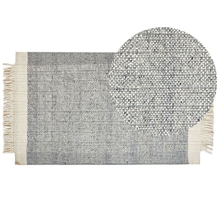 Wool Area Rug 80x150cm Grey and Off - White