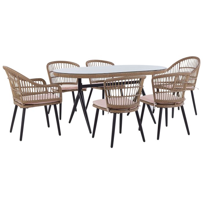 6 Seater PE Rattan Garden Dining Set Pink ALIANO II