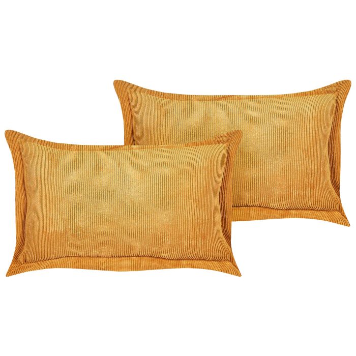 Set of 2 Corduroy Cushions 47x27cm Yellow