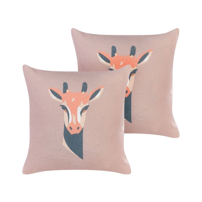 Set of 2 Decorative Cushions Giraffe Motif 45x45cm Pink