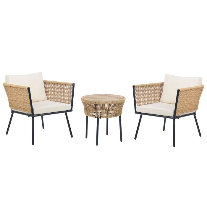 PE Rattan Bistro Set Natural with White GARGANO