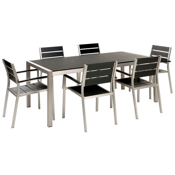 6 Seater Aluminium Garden Dining Set Black and Silver VERNIO