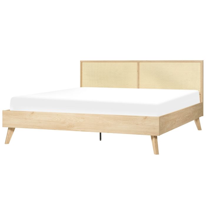 Rattan EU Super King Size Bed Light Wood MONPAZIER