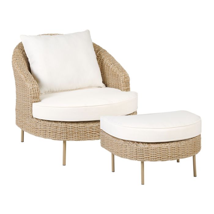 PE Rattan Garden Armchair with Ottoman Natural ARCILLE