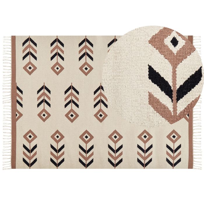 Cotton Kilim Area Rug 200x300cm Beige and Black