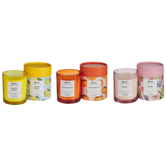 3 Soy Wax Scented Candles Rose / Persimmon / Lemon Balm