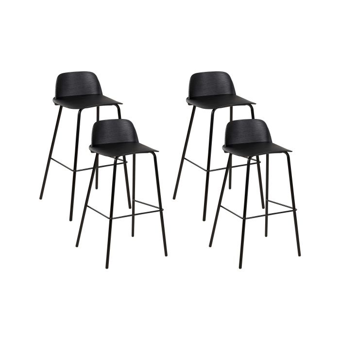 Set of 4 Bar Chairs Black MORA