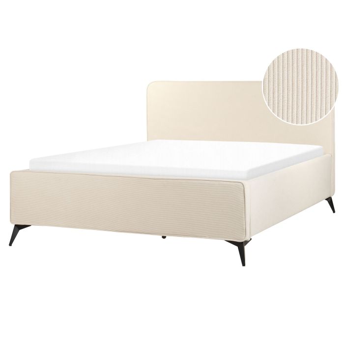 Corduroy EU King Size Bed Beige VALOGNES