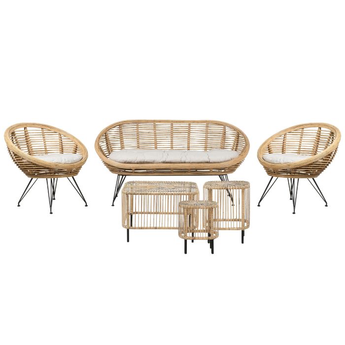 4 Seater Rattan Sofa Set with Coffee Tables Natural MARATEA/ CESENATICO