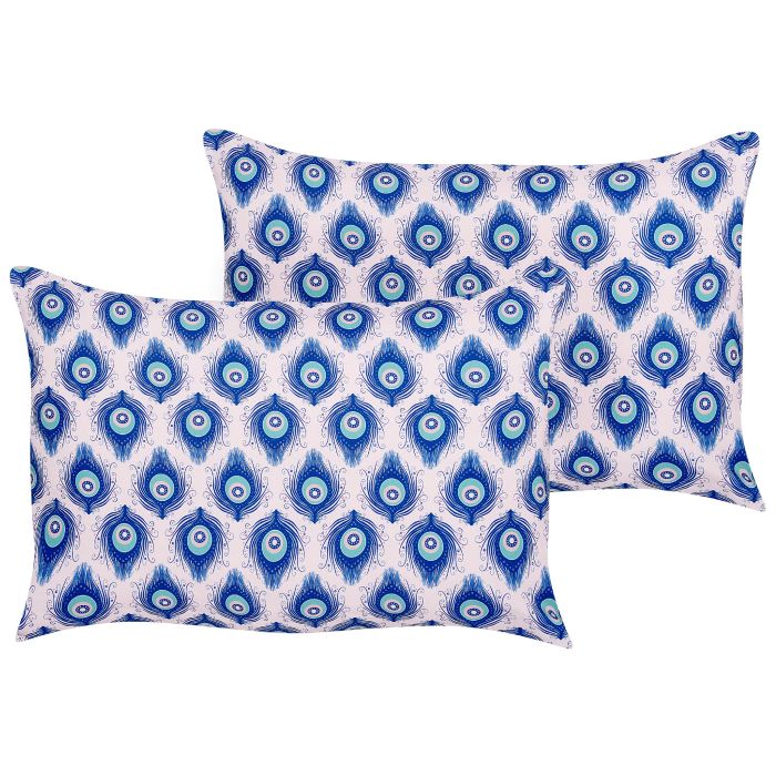 Set of 2 Outdoor Cushions Peacock Pattern 40 x 60 cm Blue and Pink CERIANA
