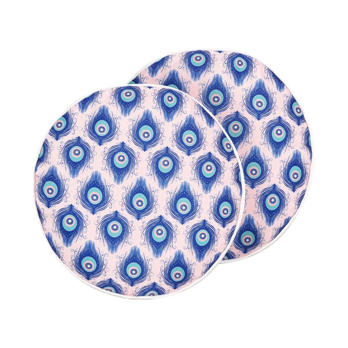 Set of 2 Outdoor Cushions Peacock Pattern ⌀ 40 cm Blue and Pink CERIANA