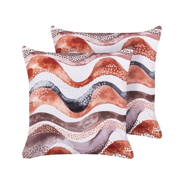 Set of 2 Outdoor Cushions Abstract Pattern 45 x 45 cm Brown SEBORGA